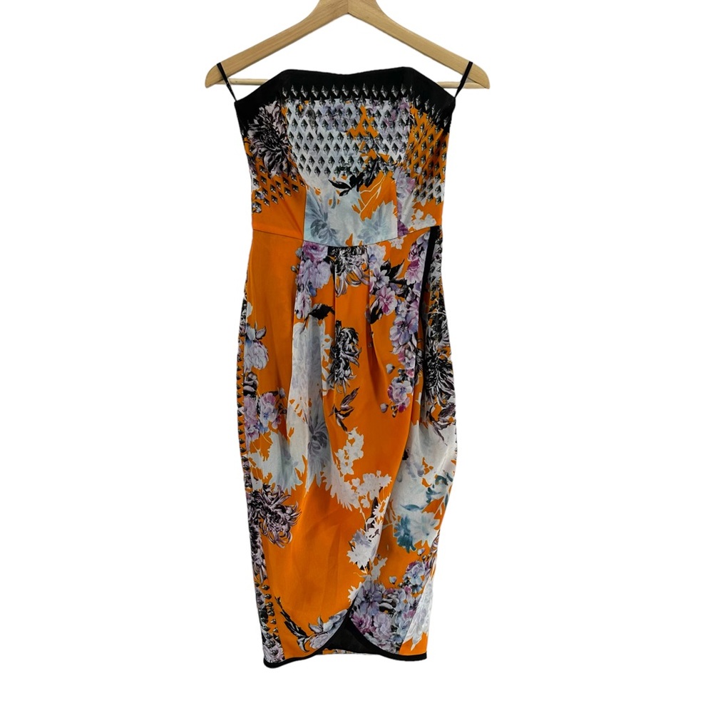 Sheike Strapless Floral Print Tulip Draped Dress